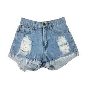 Log On HIgh Rise Light Wash Distressed Shorts Size Small